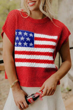 Load image into Gallery viewer, Fiery Red Flag Graphic Short Sleeve Sweater Top