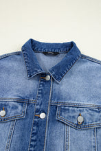 Load image into Gallery viewer, Peacock Blue Raw Edge Ruffled Short Sleeve Denim Jacket