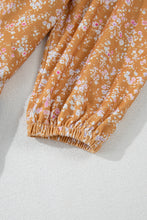 Load image into Gallery viewer, Orange Floral Color Block Ruffled Hem Round Neck Blouse