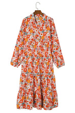 Load image into Gallery viewer, Multicolor Boho Floral Collared Long Sleeve Ruffled Dress