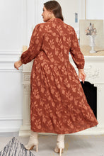 Load image into Gallery viewer, Cinnamon Plus Size Textured 3D Flower Pattern Ruffle Hem 3/4 Sleeve Long Dress