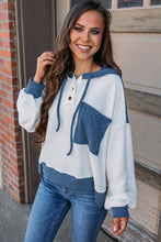Load image into Gallery viewer, Light Pink Corded Colorblock Patch Pocket Drawstring Hooded Top