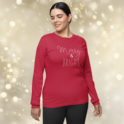 Merry & Bright in White Long Sleeve Top Holiday