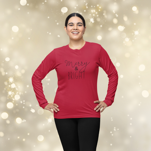 Merry & Bright in black Long Sleeve Top Holiday