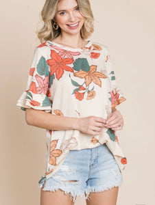 Ivory Floral Ruffle Top