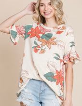 Load image into Gallery viewer, Ivory Floral Ruffle Top