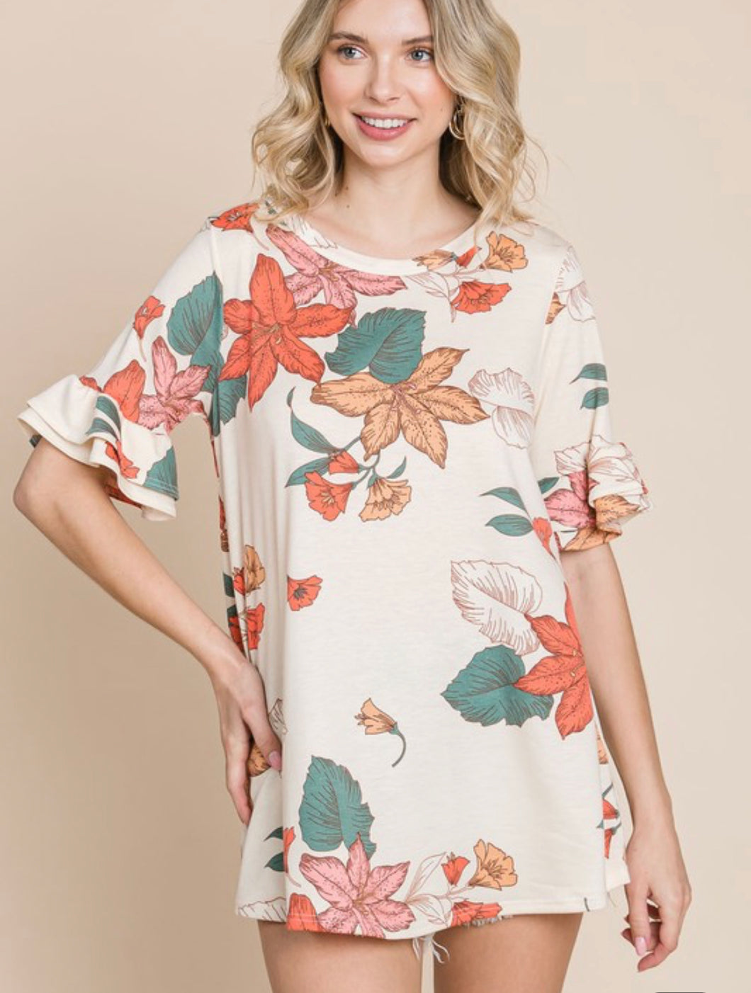 Ivory Floral Ruffle Top